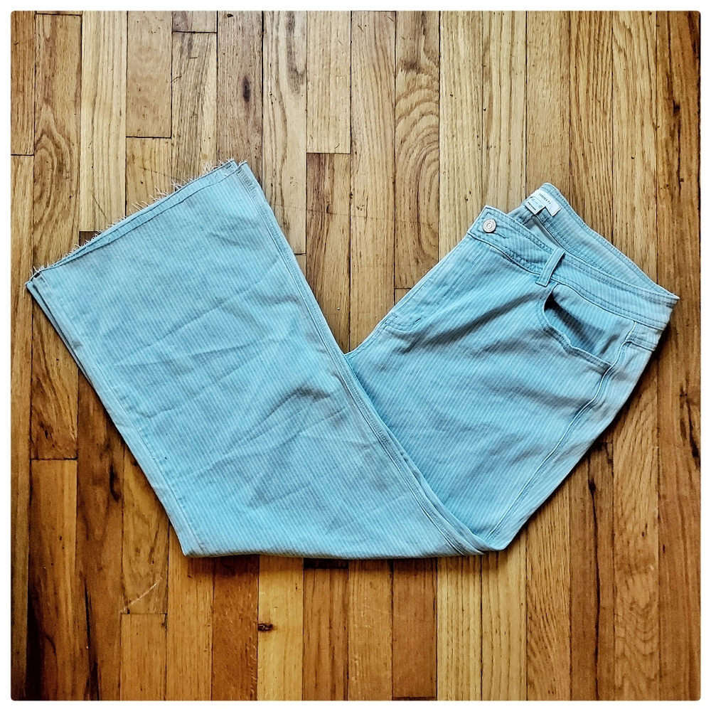 Forever21+ Light Blue Pinstripe Wide Leg Crop Pants